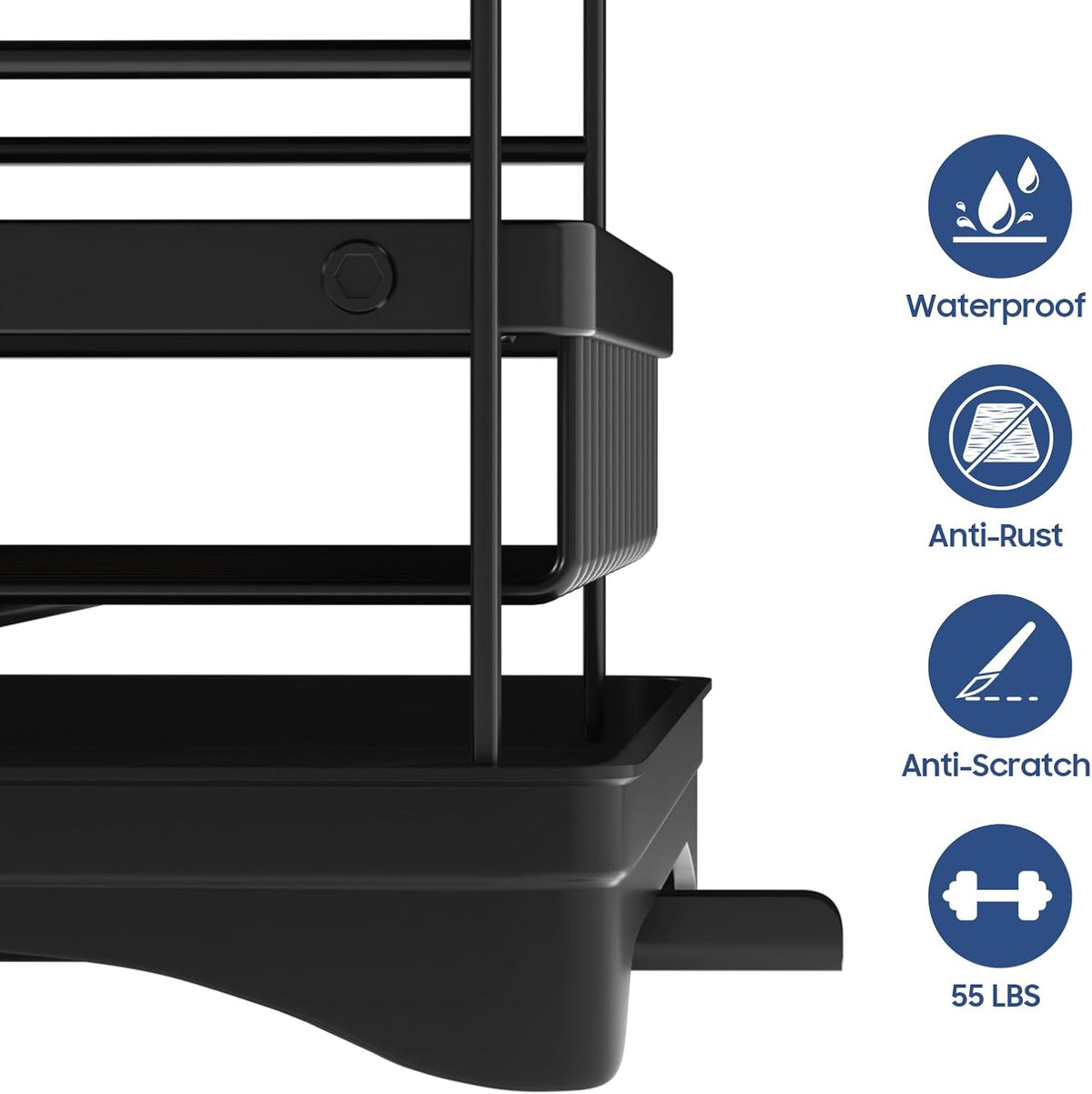 2-Tier Large Dish Drying Rack for Kitchen Counter with Drainboard and Cutlery Holder, 2 Tier Dish Drying Rack, Black,16.54" D x 11.81" W x 17.71" H