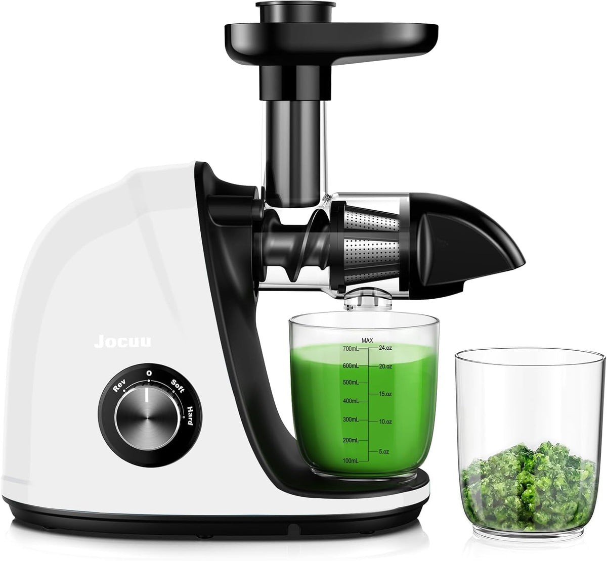 Jocuu Slow Masticating Juicer with 2-Speed Modes - Cold Press Juicer Machine - Quiet Motor & Reverse Function - Easy to Clean Juicer Extractor - Juice Recipes for Fruits & Vegetables (White)