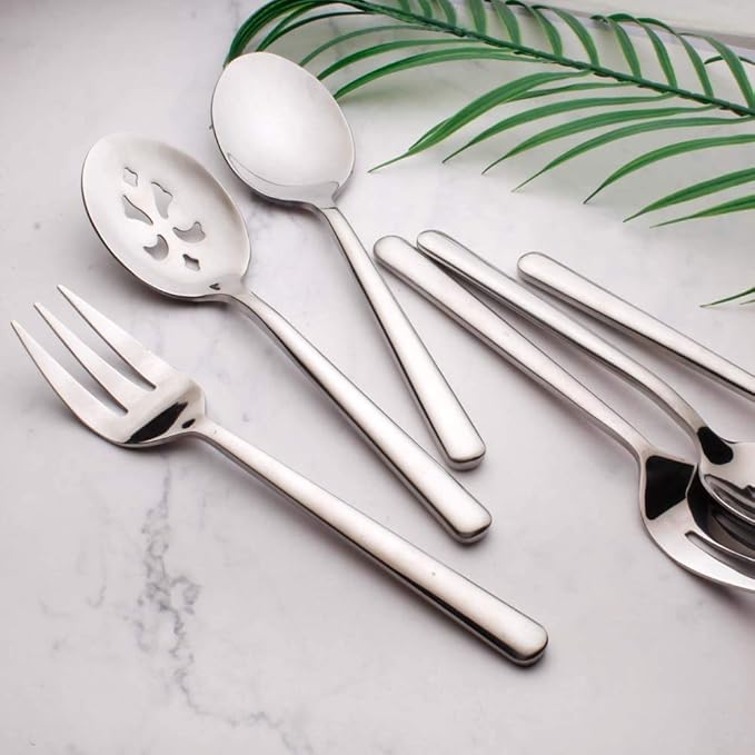 Serving Spoons*2 Slot Spoons* 2 Forks *2 Buffet Colander Stainless Steel Banquet Set, Set of 6. Lenght 9" (6-spoon forks set)
