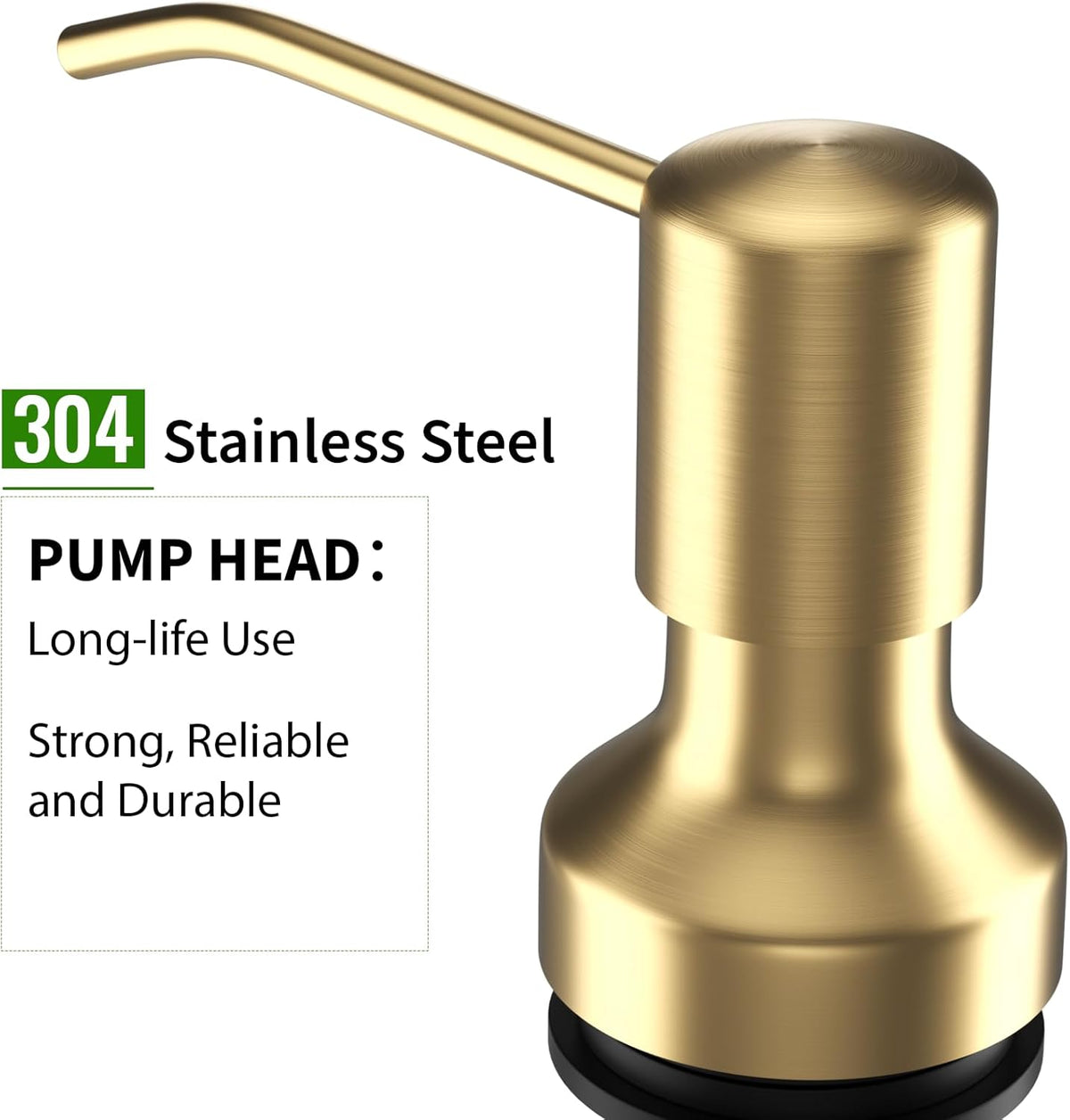 Soap Dispenser for Kitchen Sink, Kitchen Sink Soap Dispenser with 17 OZ Bottle, Refill from The Top Bar, Longer Threaded Shaft Shank, Wide Pump Head Base (Golden)