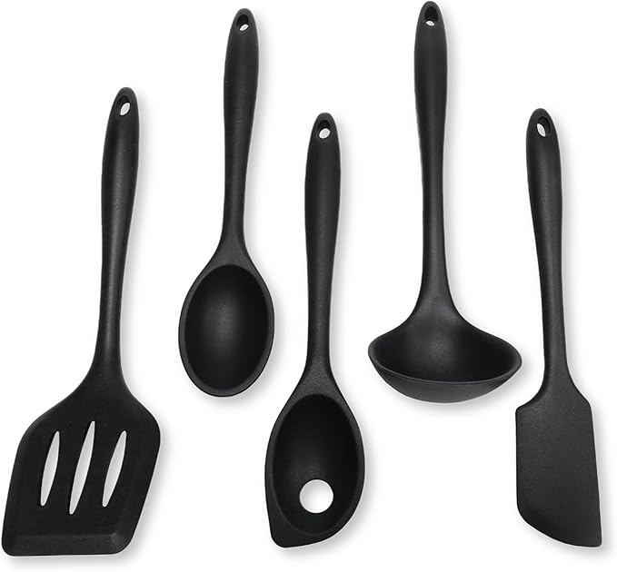 Chef Craft Premium Silicone Kitchen Tool and Utensil Set, 5 Piece, Black