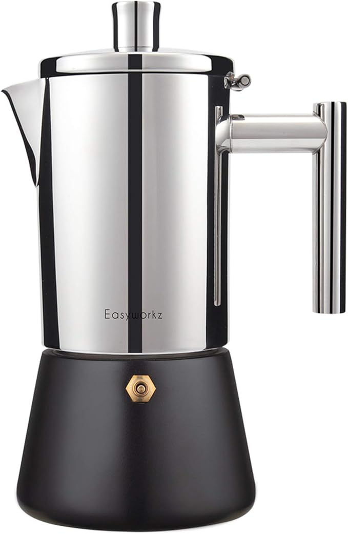 Easyworkz Diego Stovetop Espresso Maker Stainless Steel Italian Coffee Machine Maker 4Cup 6.8 oz Induction Moka Pot