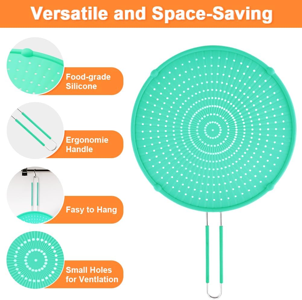 Splatter Screen for Frying Pan, Grease Splatter Guard, Heat-Resistant Splatter Guards for Frying, Silicone Splatter Guard for Everyday Cooking, Dishwasher Safe, Green （16in×12in×0.5in)