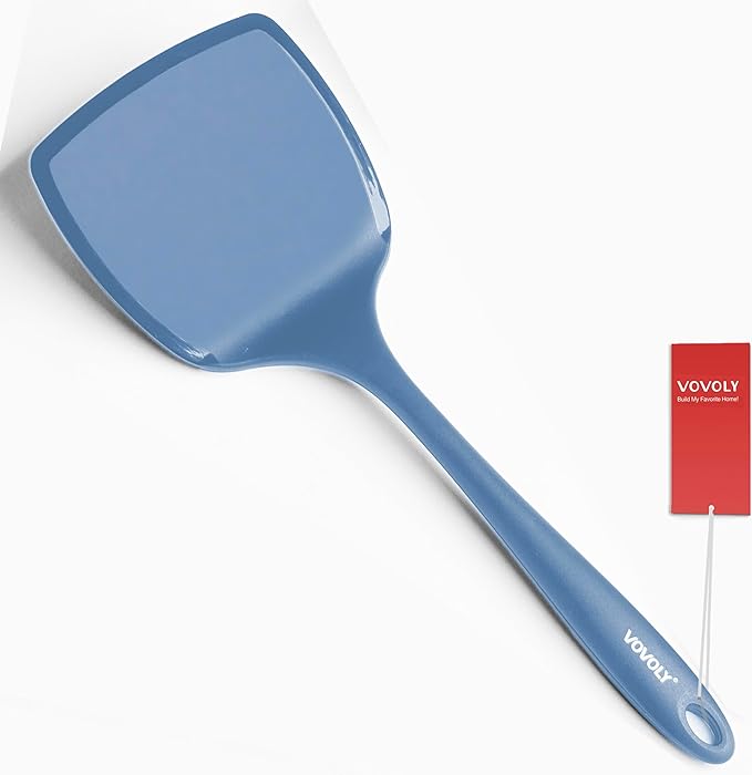 Silicone Pancake Spatula Turner with Lengthened Handle& Seamless Design, Heat Resistant Cooking Spatulas for Nonstick Cookware, Large Flexible Kitchen Utensils, Flipper for Egg, Pancake, Starry Blue