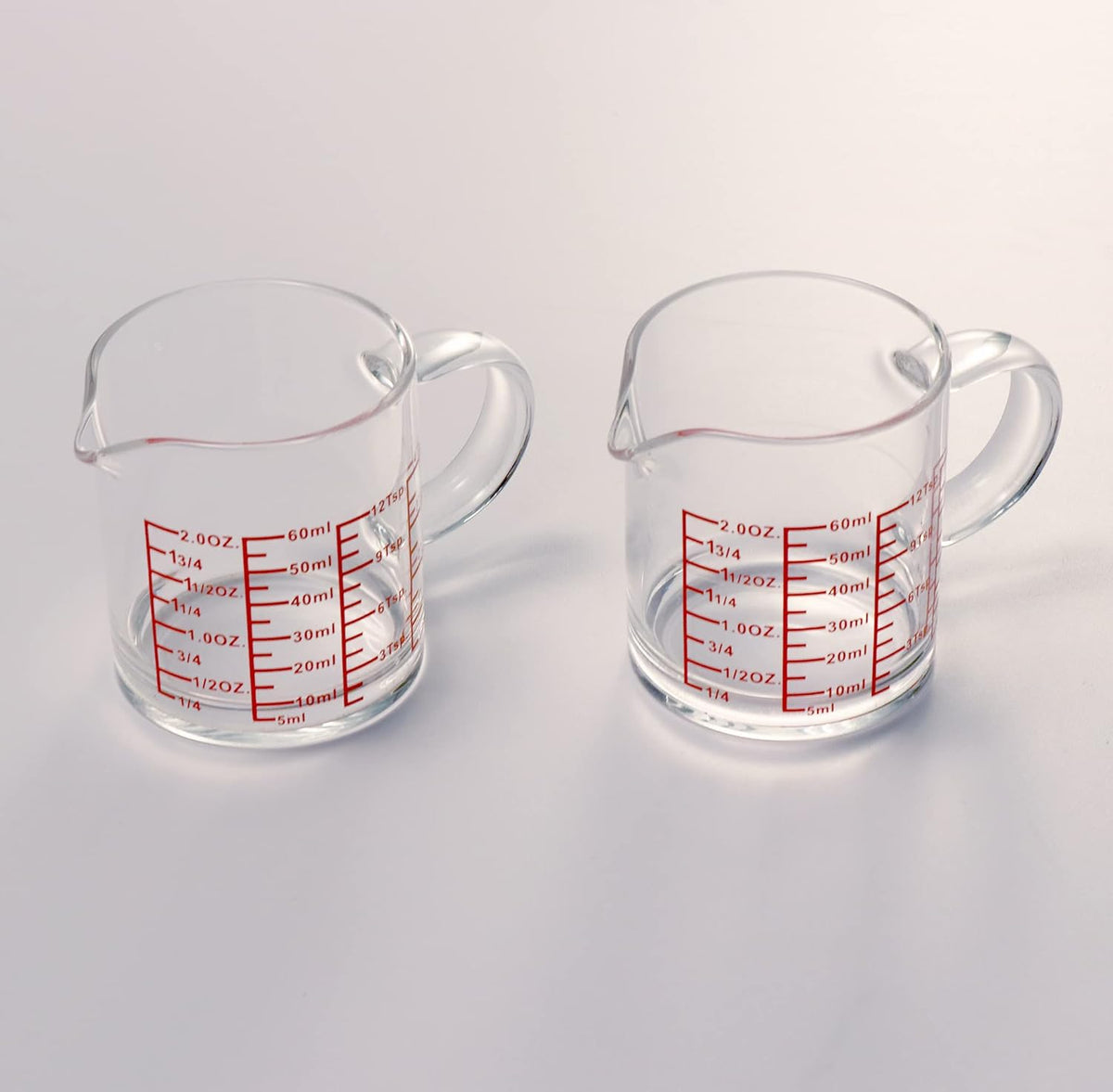 Measure Glass -[Insulated handle | V-Shaped Spout]-Made of High Borosilicate Glass Measuring for Kitchen or Restaurant, Easy to Read, 60 ML (2 Oz) 丨(2 Pack)
