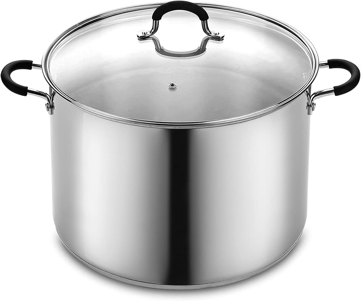Cook N Home Stockpot Large pot Sauce Pot Induction Pot With Lid Professional Stainless Steel 24 Quart, with Stay-Cool Handles, silver
