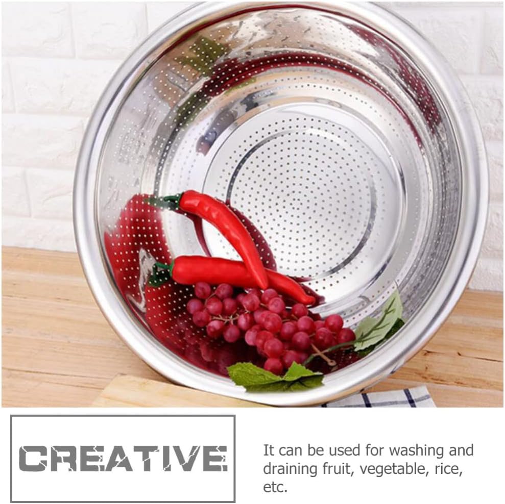 Hemoton Stainless Steel Rice Washing Bowl Kitchen Strainer Colander Bowl Fruit Vegetable Washing Basket for Rice Food Pasta Colander Drain Basket (Silver)