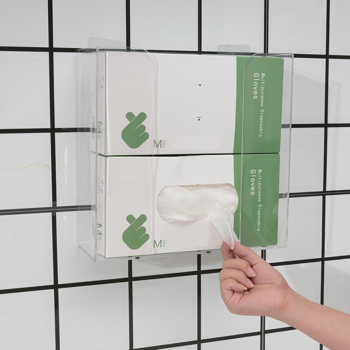 Cq acrylic Rubber Glove Holder for Wall Mount,Clear Disposable Glove Dispenser and Glove Box on Wall,Multipurpose Wall Floating Mask Dispenser and Medical Gloves Rack Storage,10.2”x9.8”x3.5” Pack of 1