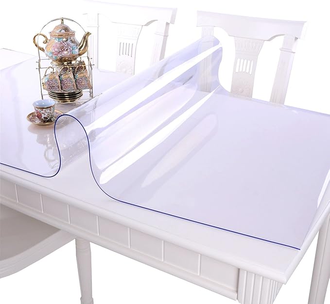 NECAUX Custom 46 x 111 Inch Clear Table Cover Protector, 1.5mm Thick Wood Grain Transparent Table Pad Non-Slip Tablecloth Plastic Protective Pad for Dining Room Table Conference Table Meeting Table