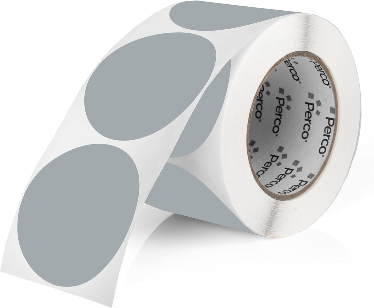 Perco Grey 3-Inch Round Circle Dot Sticker Labels with Easy Peel Perforation - 500 Labels per Roll - Strong Adhesion, Vibrant Colors for Organizing, Crafting & More - Made in USA