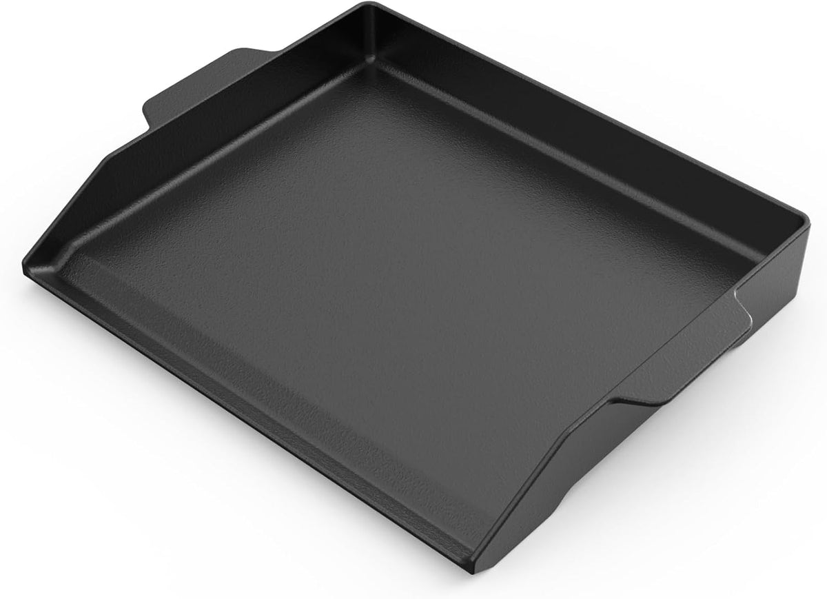 Onlyfire Universal Cast Iron Griddle for Gas Grills and Range Oven, Non-stick BBQ Flat Top Griddle with Handles for Outdoor Cooking, Tailgating, 18.6" × 14"