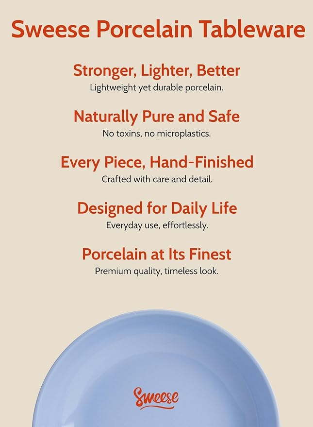 Sweese Pasta Bowls, 22 Ounce Salad Serving Bowls Set of 6, 7.6 Inch Porcelain Plates for Serving Dinner, Salad - Microwave Dishwasher Safe, Cool Assorted Colors