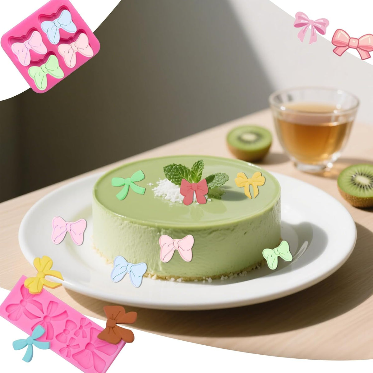 5 Pcs Bow Silicone Mold Fondant Bow Mold Chocolate Candy Cake Pop Molds Bow Molds for Wedding Birthday Party Dessert Cake Supplies Baking DIY