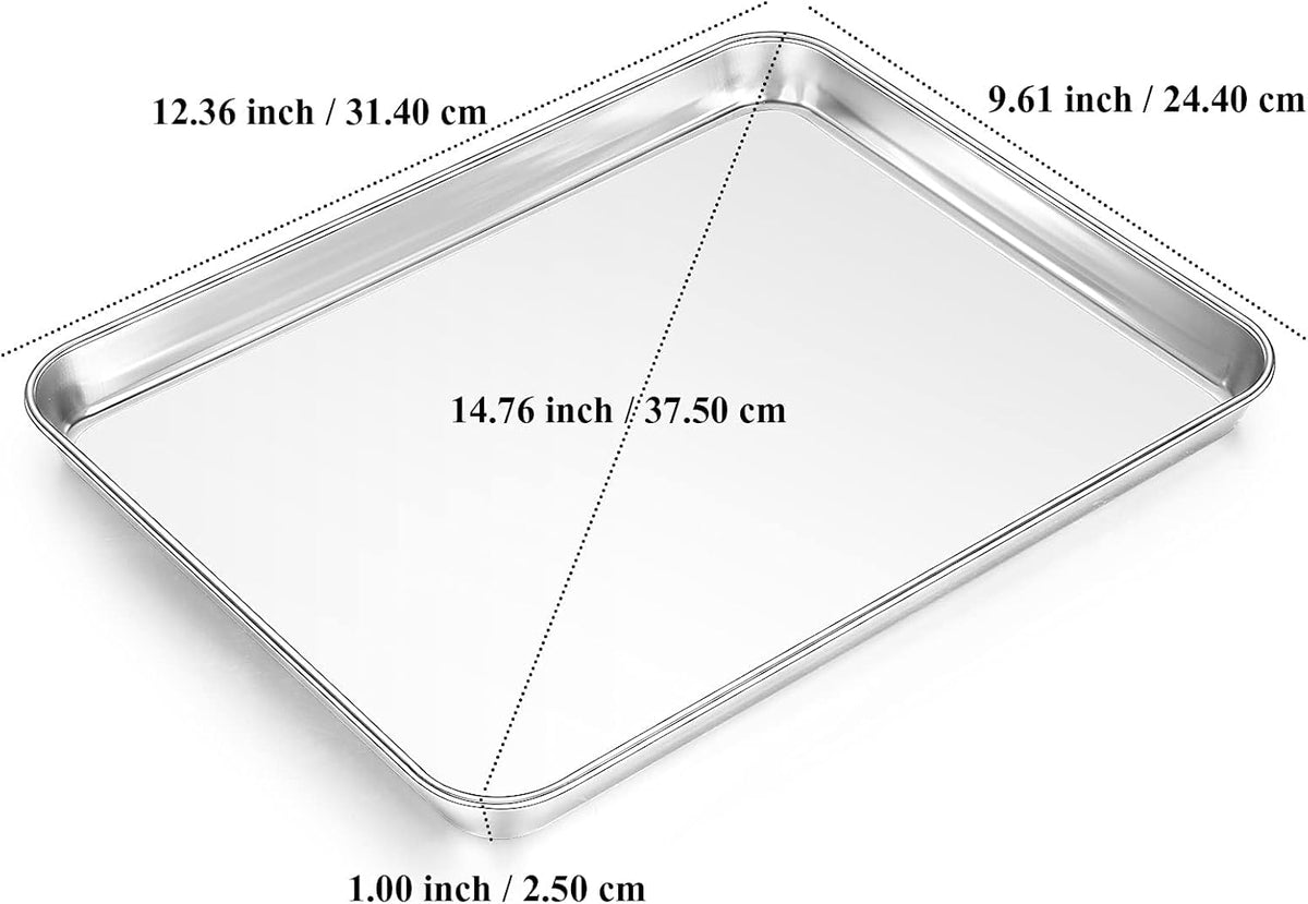 Baking Sheet, Yododo Stainless Steel Baking Pans Tray Cookie Sheet Toaster Oven Tray Pan Cookie Pan, Non Toxic & Healthy, Superior Mirror Finish & Rust Free, Easy Clean & Dishwasher Safe - 12.4 inch