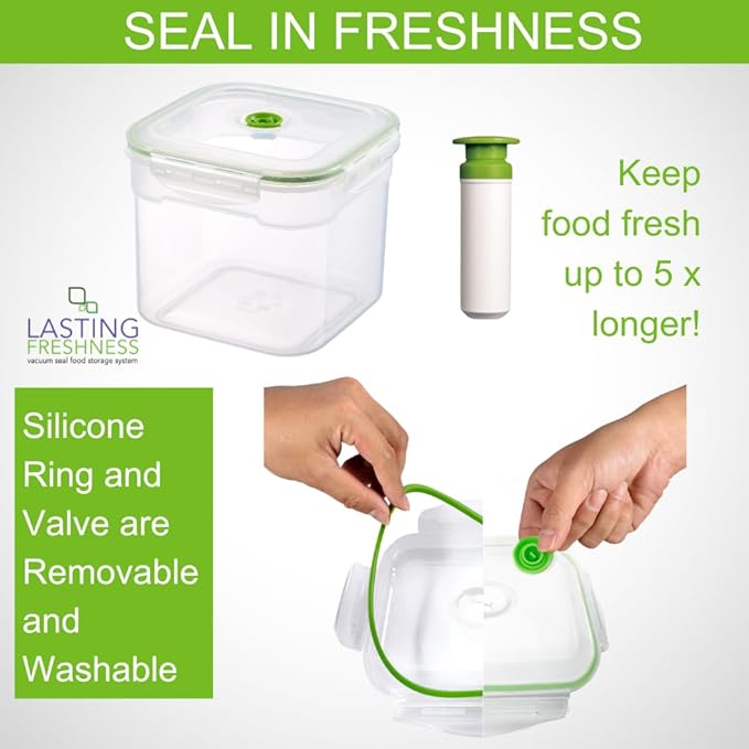 Lasting Freshness 11 piece Vacuum Seal Food Storage Containers with Vacuum Pump, Airtight and Leak Proof, Vacuum Sealed Food Storage Containers, Meal Prep Containers, Keep Food Fresh up to 5 X Longer