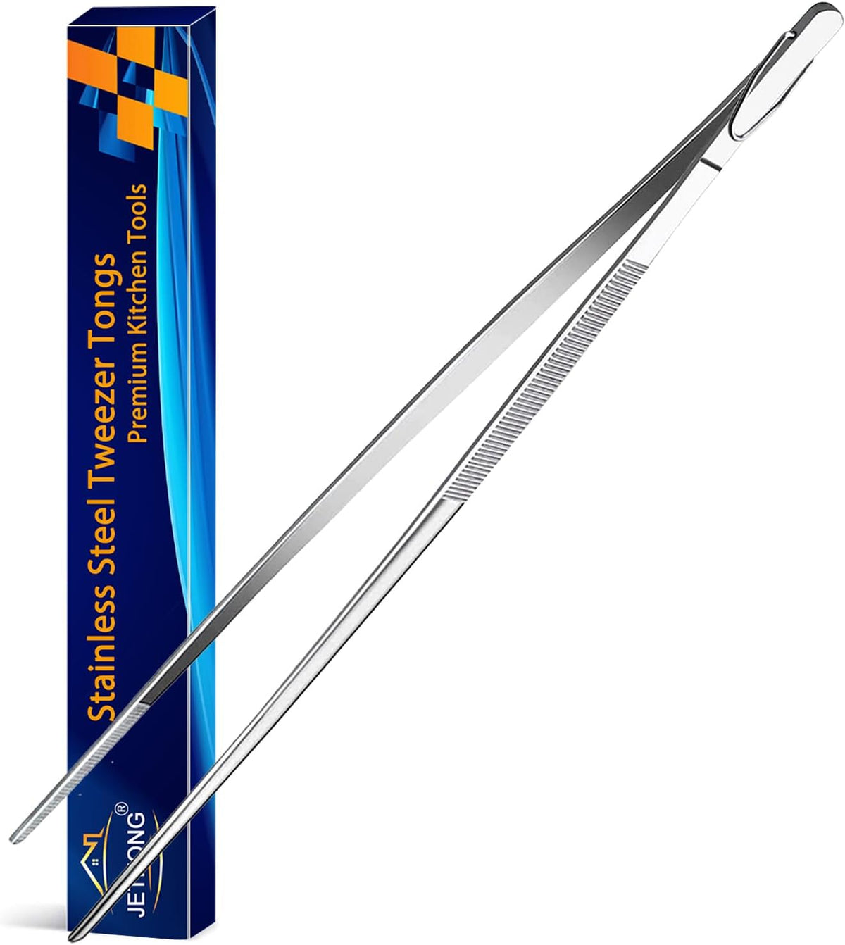 JETKONG 12-Inch Kitchen Tweezers Fine Tweezer Tongs Extra-Long Stainless Steel Cooking Tweezers