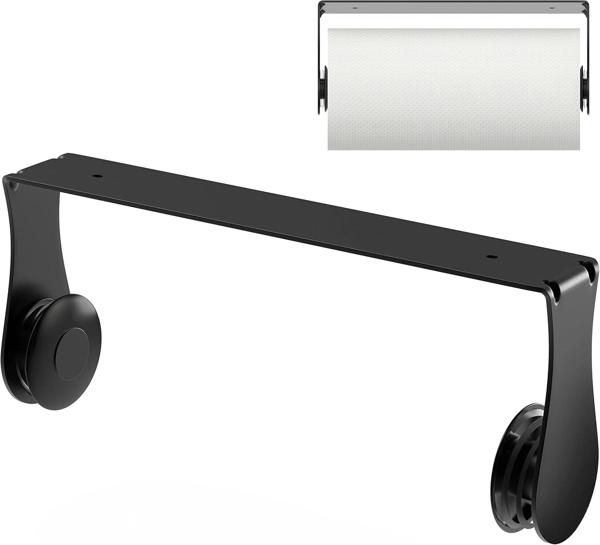 Paper Towel Holder Under Cabinet, Wall Mount, One-Handed Tear, Stainless Steel, Black, Paper Roll Holder with Kitchen Bathroom Farmhouse Essentials Decor Accessories