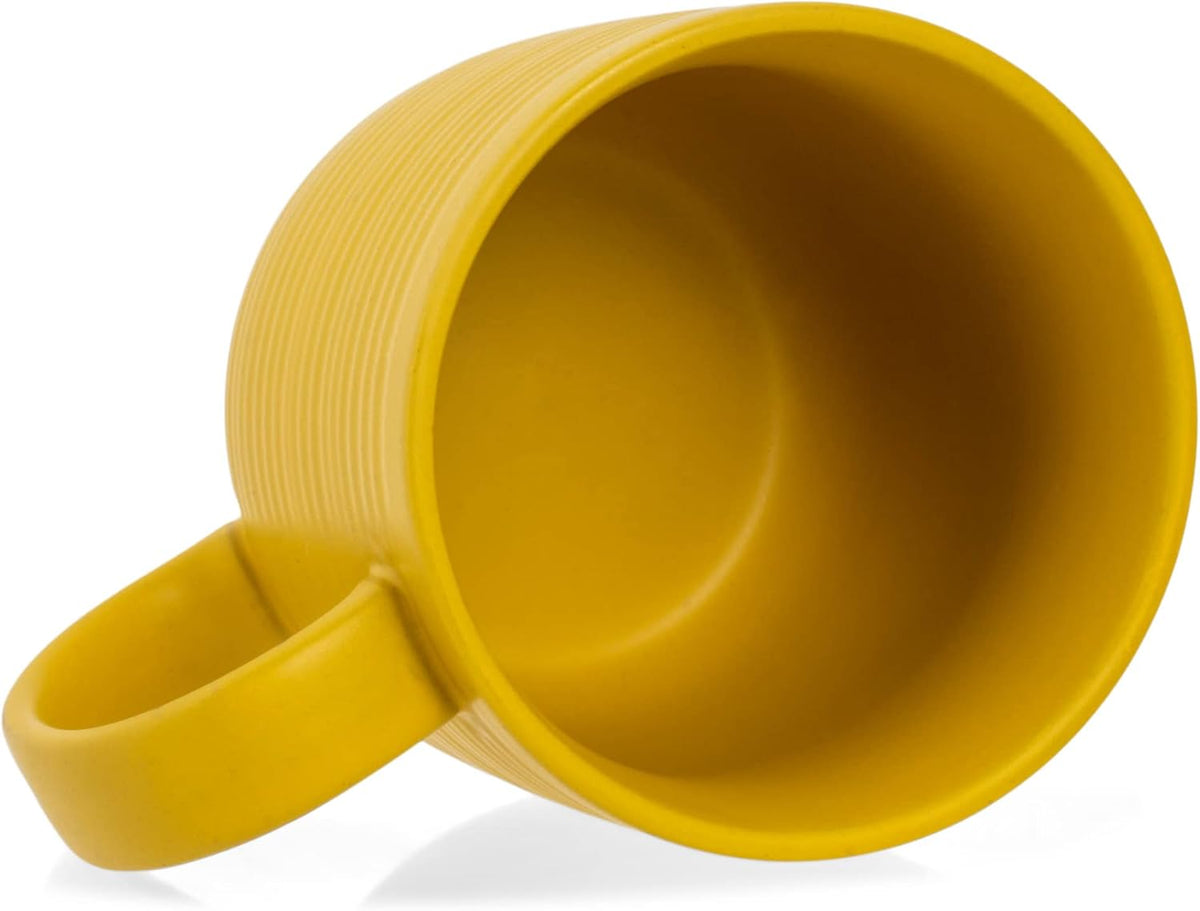 Elanze Designs Ribbed Ceramic Stoneware 16 ounce Raw Clay Bottom Coffee Mugs Set of 4, Mustard
