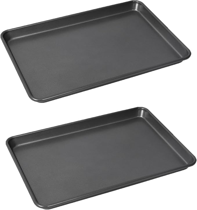 LISI 15" x 10" Jelly Roll Pans (2 Pack), Nonstick Carbon Steel Baking Sheets for Cookies, Pastries, Brownies & Roasting, Heavy-Duty Bakeware Set