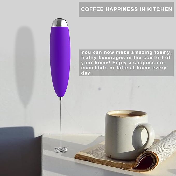 Frother Handheld for Coffee, Milk Frother Upgraded Matcha Whisk Drink Mixer Electric Mini Whisk Hand Mini Foamer Coffee Mixer for Lattes Cappuccino Frappe Matcha Hot Chocolate, Violet