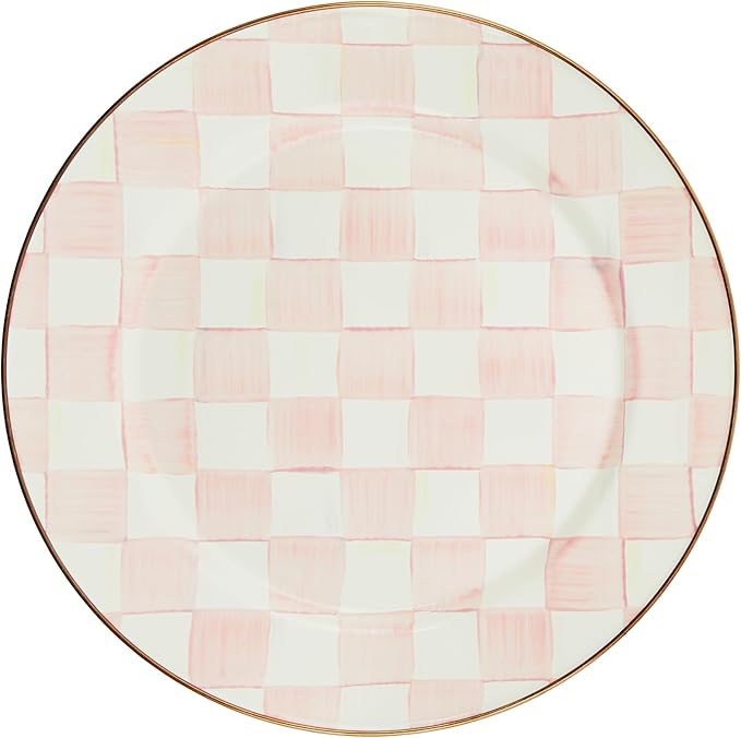 MACKENZIE-CHILDS Enamel Charger Plate, Charger Decoration for Dinner Plates or Home Decor, 12 Inches, Pink-and-White Rosy Check, Set of 1