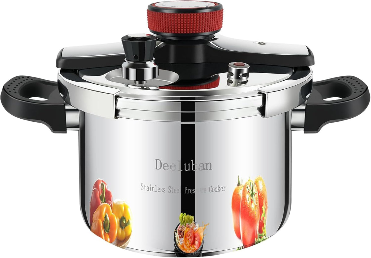 304 Stainless Steel Pressure Cooker 4 QT (4.22 Quart) - Explosion-Proof Safety Lock, One Hand Operation, Fast Cooking, Dishwasher Safe & Induction Compatible Cookware, Deeluban