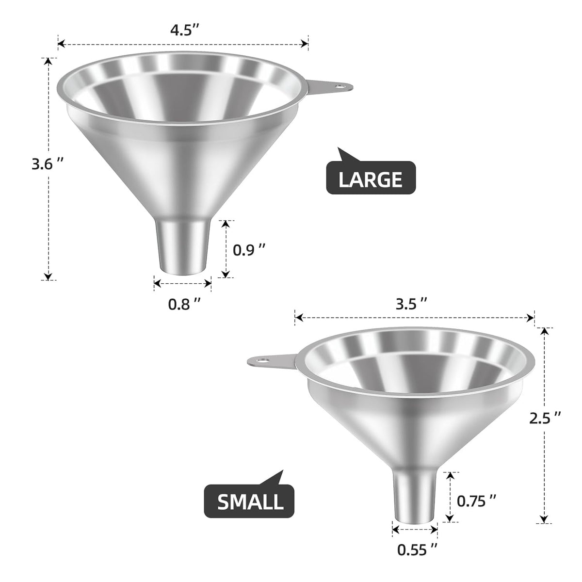 3 Pack Stainless Steel Kitchen Funnel Set,funnels for Kitchen use Filling Bottles, 2 Size Spouts Funnel and Strainer for Filling Different Bottles and Bags
