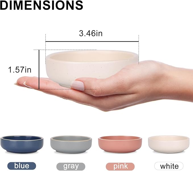 WHJY 3.5 inches Set of 4 Ceramic Sauce Dishes Side Dish Sushi Dipping Bowls, Matte Glaze Porcelain Tableware Serving Dish Appetizer Plates Stackable Ramekins