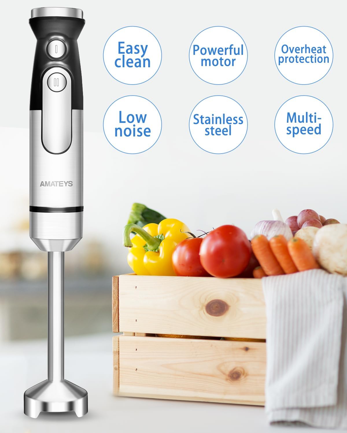 Immersion Blender,700W Handheld with Heavy Copper Motor,Infinitely Variable Speeds Stick Kitchen Blender,Detachable Stainless Steel Smoothie,for Soup Puree Baby Food Juice