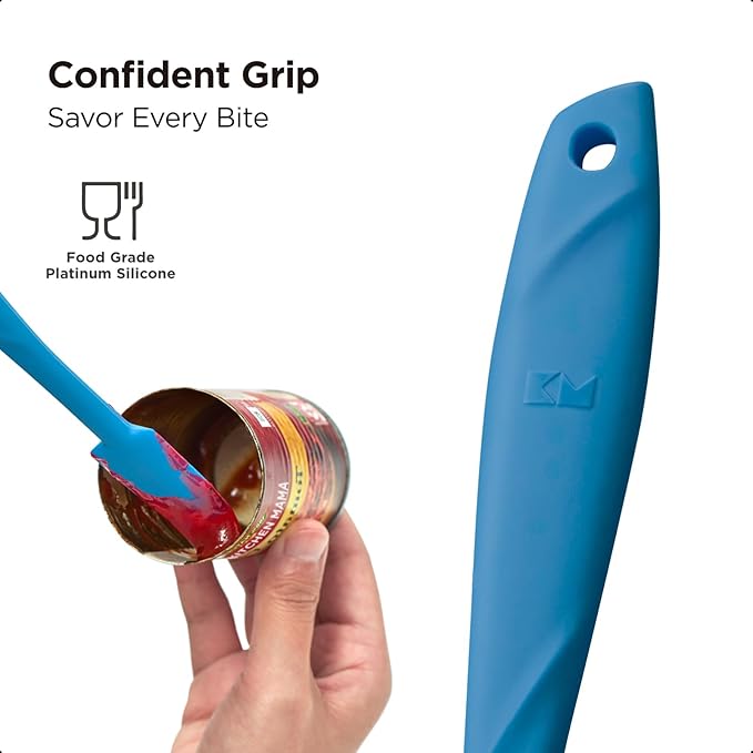 Kitchen Mama WaltzGrip Platinum Silicone Jar and Can Spatula Utensil Set: Heat-Resistant, Nonstick Scraper, Scooping, Perfect for Smoothies, Jam, Cream, Peanut Butter, Dishwasher Cooking Gadget (Blue)