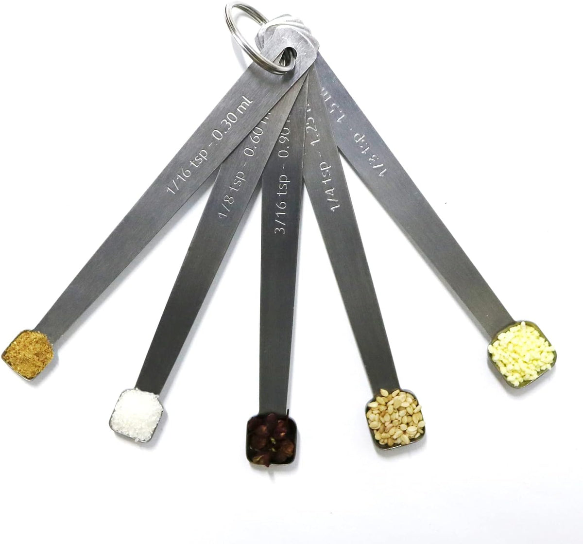 Mini Square Bowl Measuring Spoons Set, Small Stainless Steel Teaspoon for Cooking and Baking, Suitable for Small Amount of Dry or Liquid Ingredients and Spices (1/3, 1/4, 3/16, 1/8, 1/16 tsp)