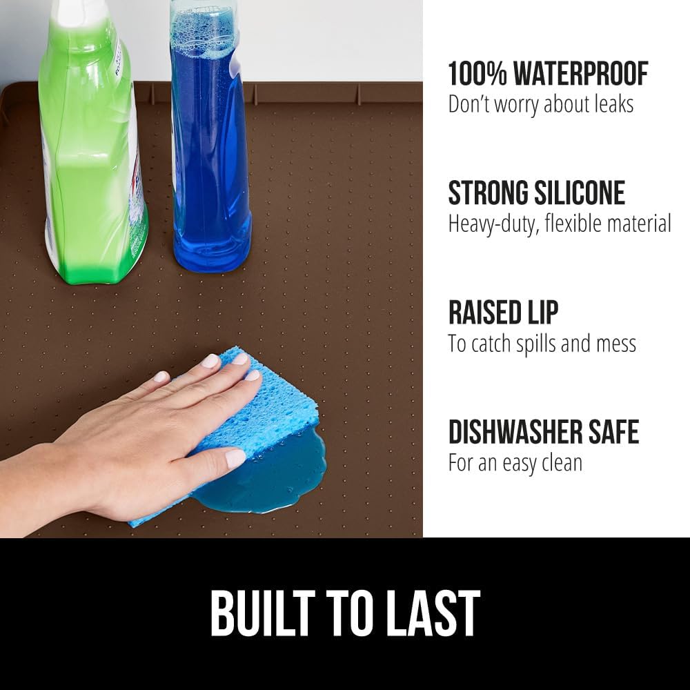 GORILLA GRIP Waterproof Silicone Under Sink Mat with Raised Lip for Kitchen and Bathroom, 31 x 22 in, Cabinet Shelf Liner Stay in Place Mats Dishwasher Safe Drawer Liner, Organizer Tray, Coffee