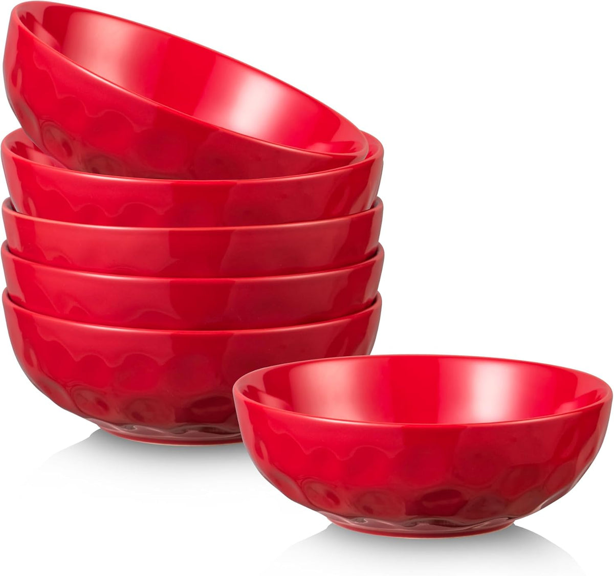 Vicrays Ceramic Pasta & Soup Bowls, Large Salad Bowls - Set of 6 Red, Fluted Stoneware, Dishwasher & Microwave Safe