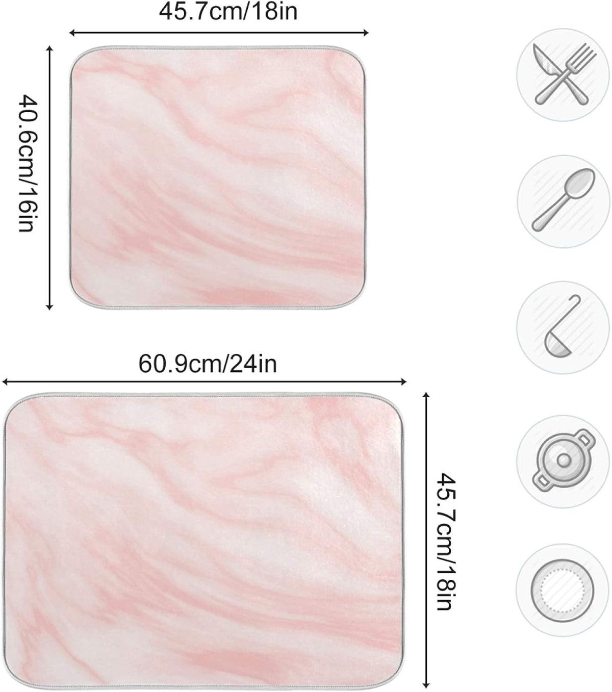 Super Absorbent Dish Drying Mat Microfiber Fast-Drying Dish Mat 16" x 18" Kitchen Dish Drying Pad Pink Coral Marble