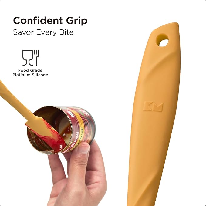 Kitchen Mama WaltzGrip Platinum Silicone Jar and Can Spatula Utensil Set: Heat-Resistant, Nonstick Scraper, Scooping, Perfect for Smoothies, Jam, Cream, Butter, Dishwasher Cooking Gadget (Yellow)