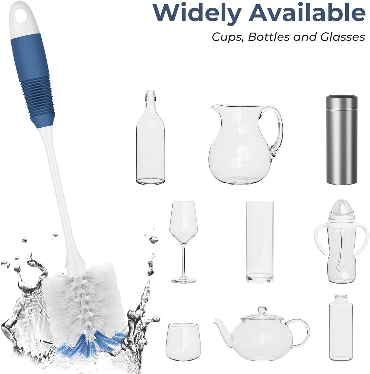 Amazer Bottle Brush Cleaner, Long Flexible Handle Bottle Brush Scrub for Water Bottles, Glasswares, Tumblers, Travel Coffee Mugs, 2 Pack