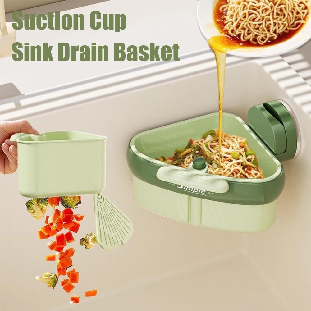 Corner Sink Strainer,2025 New Suction Cup Press Sink Strainer Basket,Automatic Dumping food Waste Catcher for Sink,Faucet Sponge Storage Rack,Corner Sink Trash Catcher for Food Waste (Yellow 1PCS)