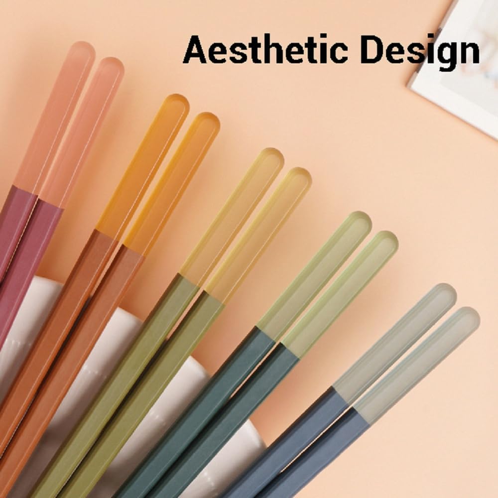 Random Mood Modern Design Chopsticks - Reusable, Dishwasher Safe, Non-Slip Fiberglass, Ice Fog Multi Color, 5 Pairs, 9.5in/24cm, Great for Chinese, Japanese, Korean Cuisine
