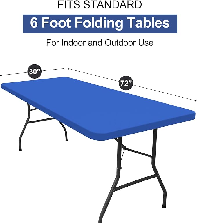 homing Rectangle Table Cloth Cover, Waterproof Polyester Elastic Fitted Tablecloth, Fits for 6 Foot Folding Tables, Washable Table Protector for Picnic, Camping, Outdoor (Blue, 30" x 72")