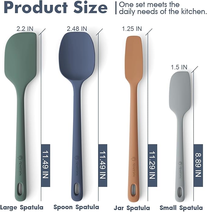 4 Pieces Silicone Spatula Set, Food Grade Rubber Spatula, Upgrade Strong Handle with Ergonomic Grip, Heat Resistant for Nonstick Cookware, Cooking