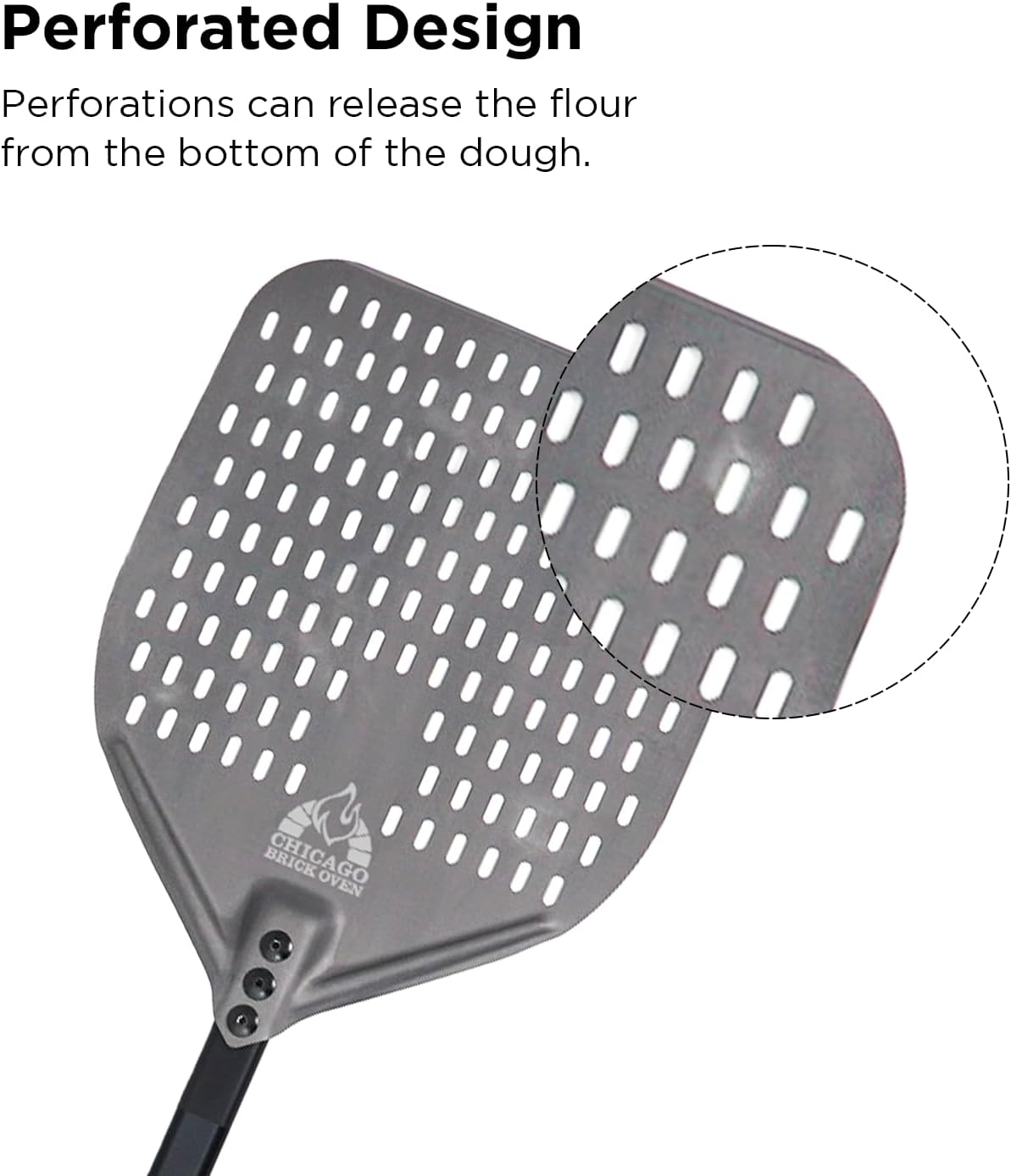 Perforated Pizza Peel - 12"x15" Anodized Aluminum Pizza Steel, 11" Handle, 26" Overall Length - Ideal Pizza Turning Peel for Pizza Oven, Brick Oven, Baking Bread