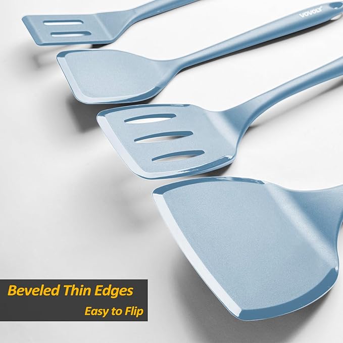 Silicone Pancake Spatula Turner with Lengthened Handle& Seamless Design, Heat Resistant Cooking Spatulas for Nonstick Cookware, Large Flexible Kitchen Utensils, Flipper for Egg, Pancake, Starry Blue