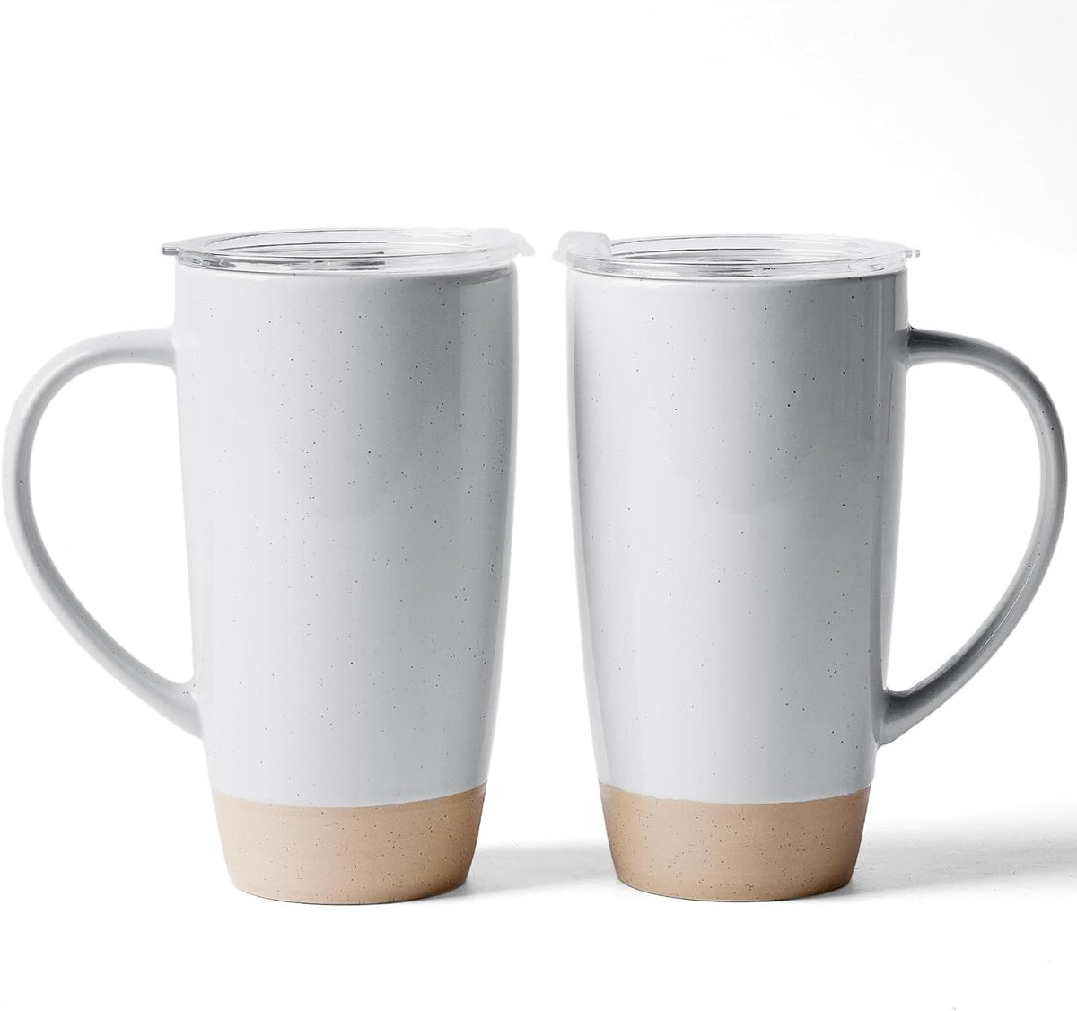 famiware Milkyway Coffee Mugs, 20oz Large Coffee Mug, Ceramic Mug Set of 2 with Lid, Cup Set with Handle for Latte, Tea, Cocoa, Milk, Home & Office, Light Gray