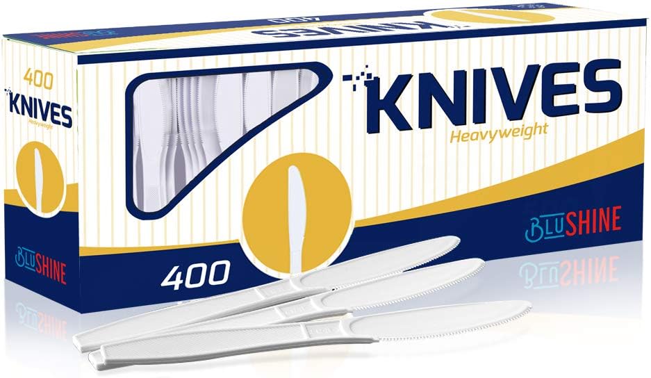 400 pack Extra Heavyweight Disposable White Plastic Knives-Heavy Duty White Cutlery-Utensils, Parties, Dinners, Catering Services, Family Gatherings