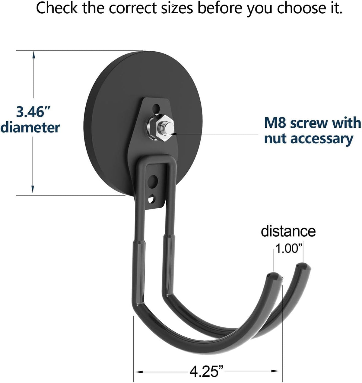 Heavy Duty Large Magnetic Hooks,Heavy Duty Magnets with Hook, Strong Garage Magnet Hooks, Magnetic Cable Holder with Anti-Slip Coating for Indoor & Outdoor Hanging(2Pack)