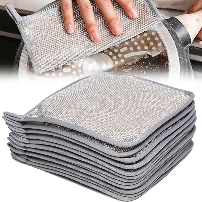 2025 New Multipurpose Wire Dishwashing Rags, Wet and Dry, Metal Scrubbing Pads Sponge Cloths Towels, Non-Scratch Wire Rags for Home Kitchen Dishes, Sinks, Pack of 10