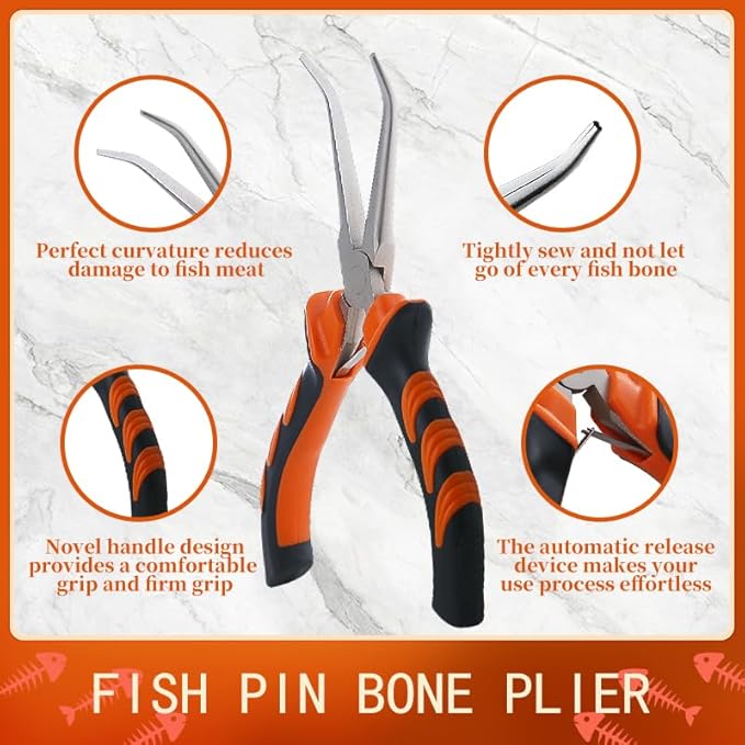 Fish Bone Pliers Tweezers 3pcs Fish Deboning Tools for All Kind of Fish Stainless Steel (3pcs)