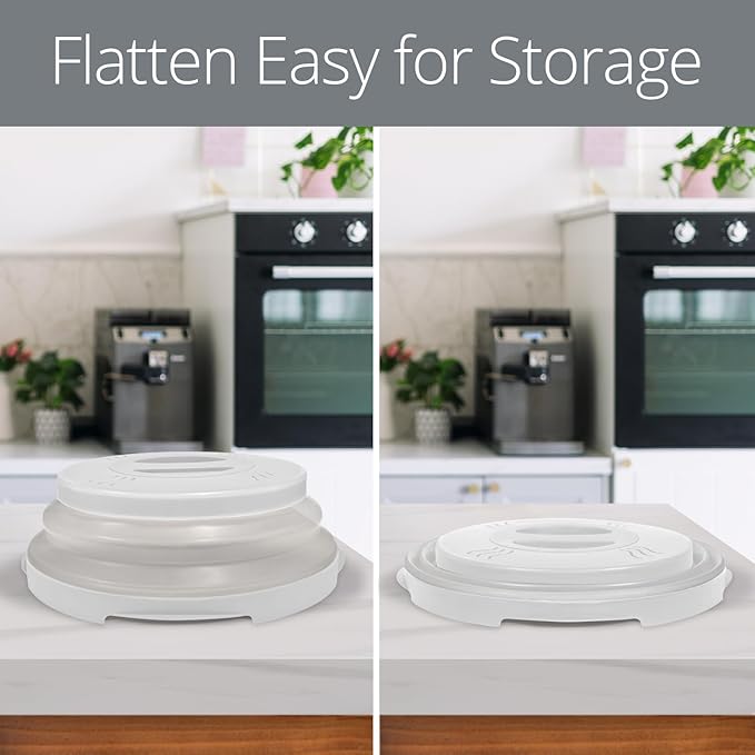 HOVER COVER Magnetic Microwave Splatter Cover with High Power, Strongest Magnetic Grip, Collapsible 12-Inch BPA-Free Food Lid, Vented Plate Guard, Dishwasher Safe, Space-Saving Storage - White