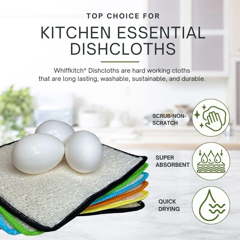 Whiffkitch Dishcloths & Towels for Kitchen, Drying, Durable, Absorbent Washcloths, Non-Scratch, Hygienic, Multi-Surface Cleaning, 6x7 Inches Multi Color, 6 Pack