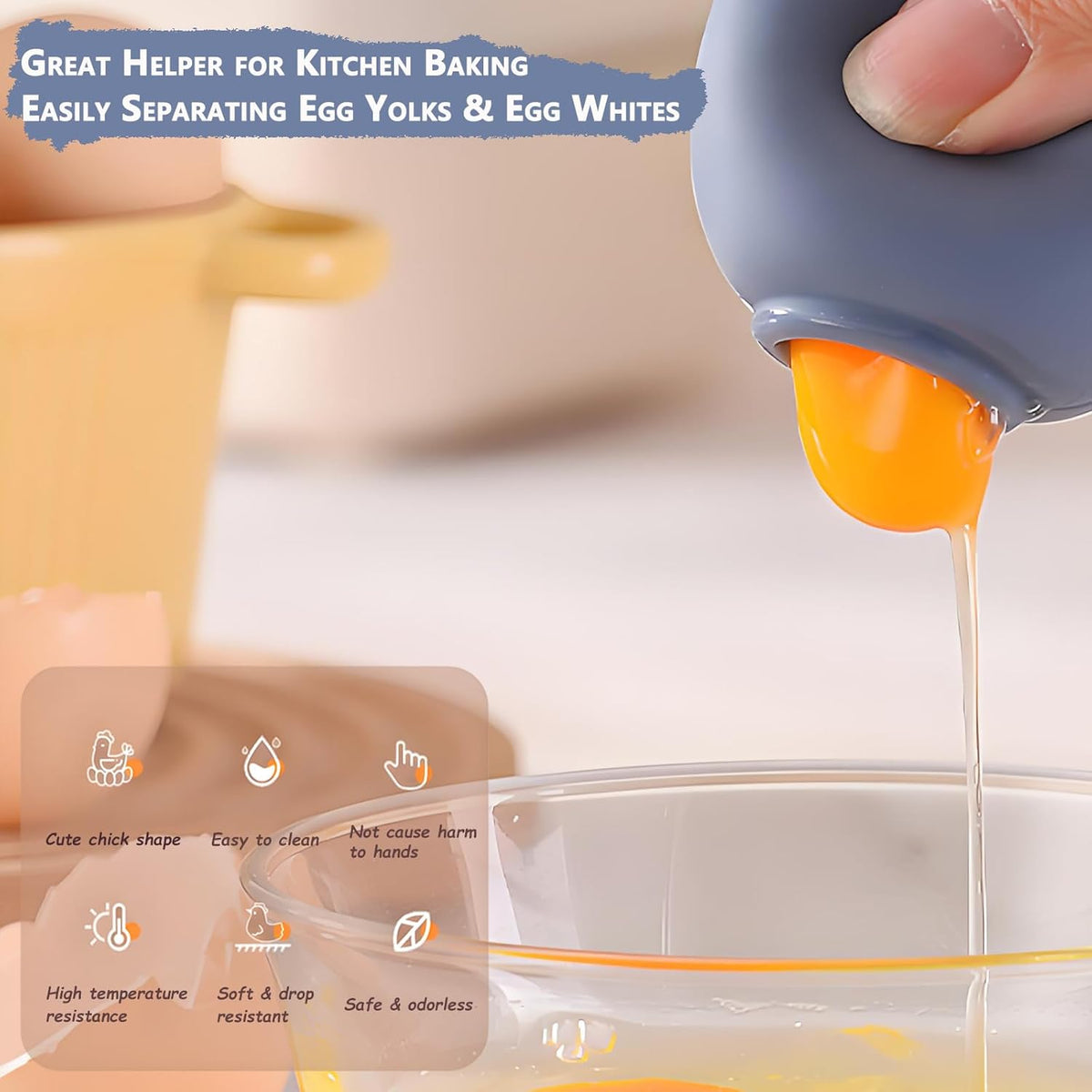 Silicone Egg Yolk Separator - New Egg Separator Tool & Baking Tool for Home Chefs & Cooking,No Mess & Dishwasher Safe (Blue)
